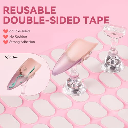 Nail Stand for Press On Nails Art Display Practice 2 Sets, 1 Heart Shaped Acrylic Magnetic Nail Stands, Fake Nail Holder Tips With 200 PCS Double-Sided Tape, Nail Kit Home DIY Salon Supplies - color: Wood, size: Medium
