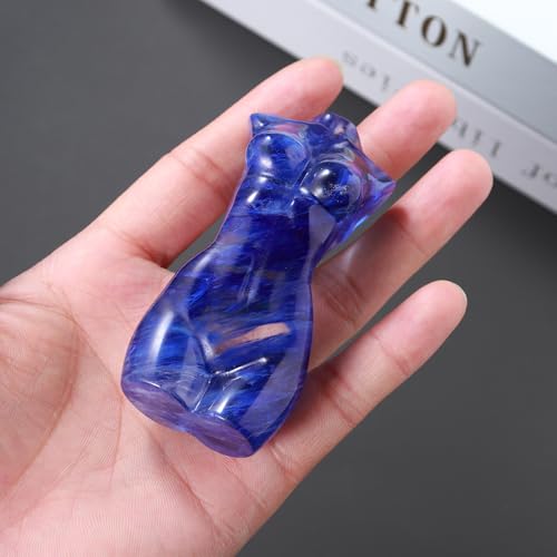 Natural Artificial Blue Crystal Female Model Figurine Hand Carved Body Sculpture Statue Gemstone Small Figurine Reiki 3 Inch Home Office Decor Ornaments 100-150 Grams - color: Artificial Blue Crystal