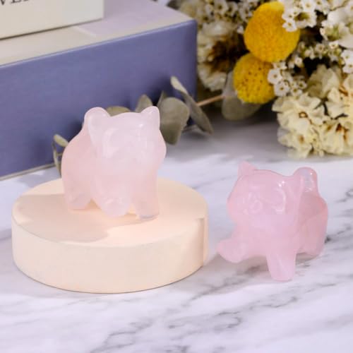 Top Plaza 1 PC Rose Quartz Crystal Cute Cat Figurine Gifts Carved Healing Lucky Home Decor Natural Gemstone Cats Collectibles Pocket Sculpture for Cat Lovers - color: Rose Quartz