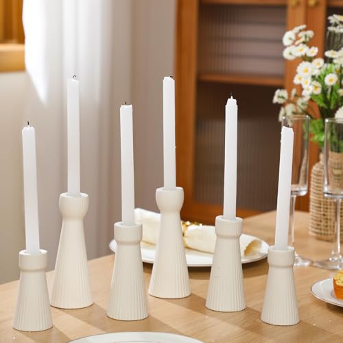 Mumufy 6 Pcs White Taper Candle Holders for Candlesticks Ceramic Candle Stick Modern Decorative Candlestick Stand for Wedding Table Centerpiece Dinner Desktop Decoration Housewarming Gift - color: White