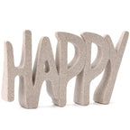 Happy Sign Decor Statue for Shelf Living Room Bookshelf CoffeTable and Office Display, Modern Home Decor Aesthetic Sculpture, Unique Gift for Mom Grandmom Womens Mens or Friends (Sandstone)