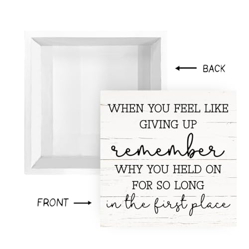 Motivational Box Wood Sign, Decorative Desk Signs and Plaques, Work Out Room Decor, Home Office Tabletop Decor, Cheer Up Sign Gift, Encouragement Gift, When You Feel Like Giving Up Sign, White - color: Inspirational19