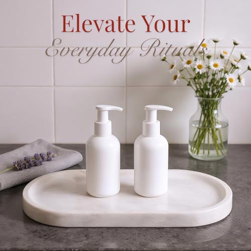 Handcrafted Marble Tray – Bathroom Counter Organizer, Jewelry Tray, Perfume Organizer & Decorative Tray for Vanity Accessories, Coffee Table Decor & Bathroom Countertop (Oval, Mugla White) - color: Mugla White, size: 11.8" x 5.9" x 0.8"