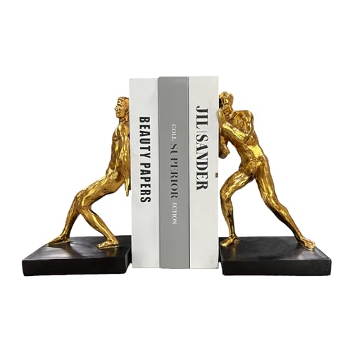 Golden Abstract Figure Sculpture Book Ends Decorative Bookends for Shelves, Modern Artistic Bookends for Bookshelf Decor, Home Office Book Stoppers - color: Abstract Figure-gold