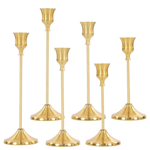 6Pcs Candlestick Holders,Brass Gold Metal Taper Candle Holder for Pillar Candles Sticks Holder for Wedding Fireplace Table Centerpiece Mantel Housewarming Gift - color: Gold