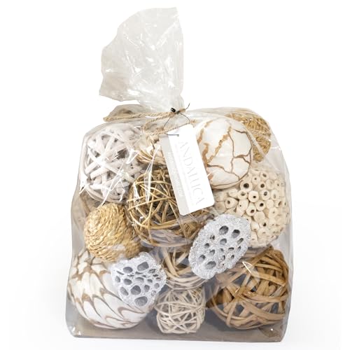ANDALUCA Large Decorative Vase Filler Bag with Orbs, Balls (Beige) - color: Beige
