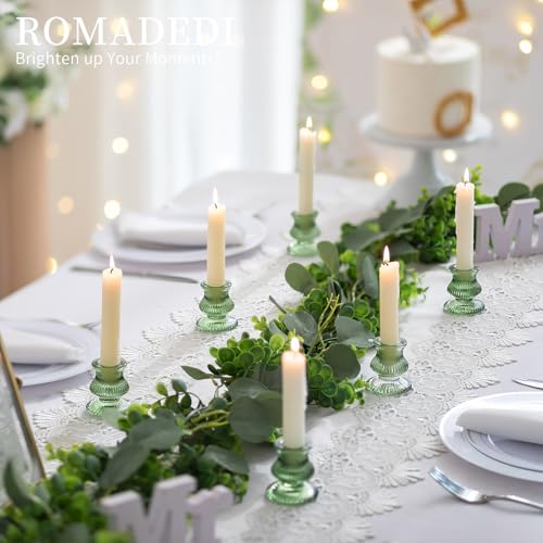 Romadedi Glass Candle Holders for Candlestick - 10 Pcs Green Ribbed Tapered Candle Holder Bulk for Table Centerpiece Christmas Decor Party Living Room Dinner Advent - color: Green, size: 10 Pcs