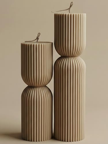 LAWA Hourglass Pillar Candle - Large Beautiful Handmade Pillar Scented Soy Wax Candle Elegant Bubble Aesthetic Candle Housewarming Gift Home Room Shelf Decor Idea Sandstone (Set of 2) - color: Sandstone