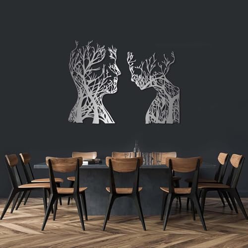 Abstract Face Metal Tree Wall Art, Decorative Branches, Tree Branch Art, Woman & Man Metal Wall Decor, Abstract Artwork, Modern Decorations, Living Room Decor (Gold, 48"x(35"+30") | 121x(88+76) cm) - color: Gold, size: 48L" x 35W"