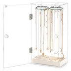 Necklace Holder, Acrylic Jewelry Organizer with 24 Hooks, Rotation Clear Necklaces Pendant Display Case Stand, Dust-proof Velvet Tray Hanging Rack Storage for Earrings Rings