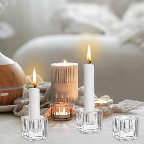 18 PCS Square Glass Taper Candle Holder for Candlesticks Holders Glass Candle Holder for Table Centerpiece Crystal Candle Holders Clear Candlestick Holder for Wedding Party