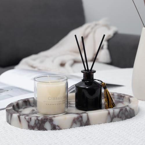 Calacatta Viola Marble Oval Trays 10"x6" - Bathroom Vanity & Kitchen Organizer Set, Stone Serving Dish for Jewelry/Perfume - style: Calacatta Viola - 4 Pack