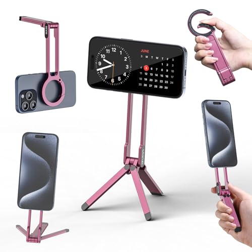 ULANZI MA30 Magnetic Phone Tripod Stand for iPhone - Aluminium Maglock Smartphone Mini Tripod Pocket Cell Phone Stand Strong Magnet Quick Mount Compatible with iPhone 17 16 15 14 13 12 Series, Pink - color: Pink
