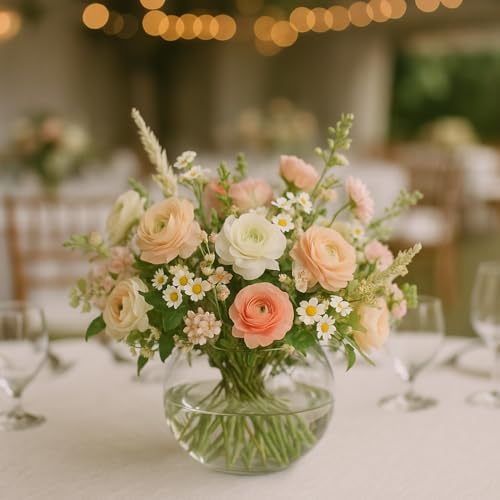 YOUEON 4 Pcs Small Glass Bubble Bowl Vases 6" W x 4.5" H, Round Floating Candle Holders, Glass Terrarium Bowls, Globe Flower Vase Centerpiece for Wedding Event Home Decor