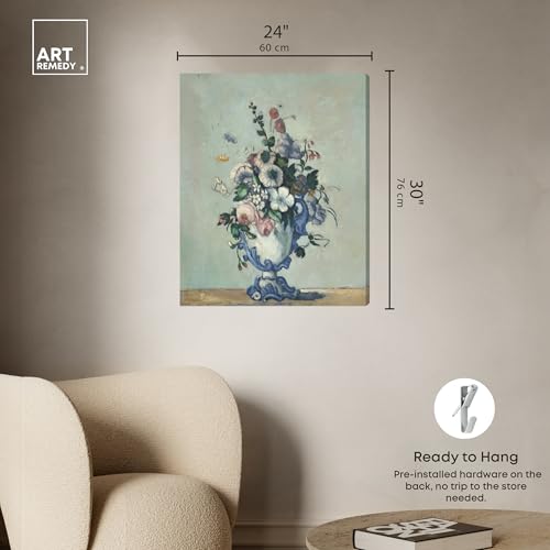 Art Remedy Paul Cezanne-Flowers In A Rococo Vase Vintage Classic Canvas Wall Art, Gallery Wrapped, 24"x30" - color: Gallery Wrapped, size: 30"L x 24"W