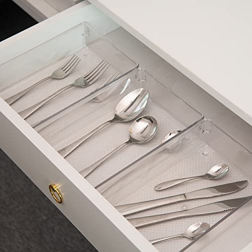 3 Set Clear Plastic Junk Drawer Organizer Vanity Curlery Utensil Makeups Organizer for Kitchen 6" X9'' - size: 3 Pack 9"x6" Clear Plastic