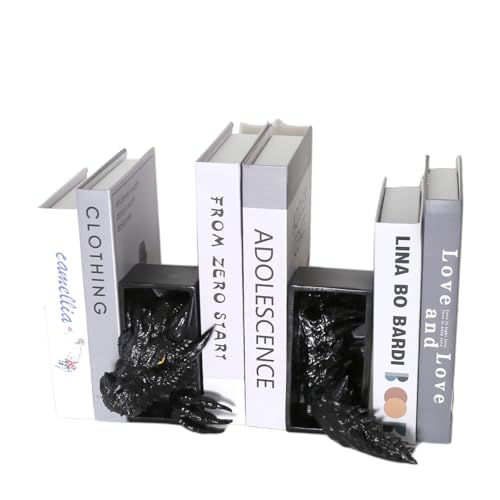 Dragon Bookends, Black Fantasy Book Nook Insert, Gothic Library Decor, Decorative Dragon Shelf Display