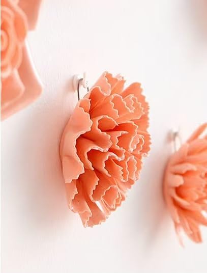 Carnation 3.15" Ceramic 3D Wall Art, Handmade Porcelain Flower Decoration for Home Office Decor (Orange Pink) - color: Orange Pink,Carnation，3.15"