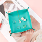 SANQIANWAN PU Leather Arc Edge Jewelry Valet Tray for Man and Women, Portable Mini Entryway Table Tray Bedside Nightstand Desk Tray Small Travel Dish Plate for Key,Wallet,Watch,Coin (WaterGreen) - color: Watergreen