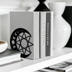Peacoblue Metal Bookends for Shelves, Modern Decorative Heavy Duty Study Book Support Stoppers for Office, Desk, Shelf, Room 5.3"x4.3"x5.1" Cast Iron Simple Tall Bookends, 1 Pair (Moon and Star) - style: Moon and Star