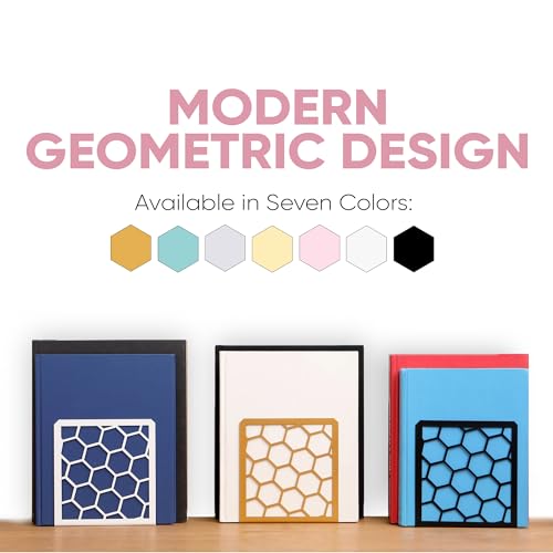 GEOMOD Geometric Honeycomb Pink Metal Bookends Decorative - Tall Sturdy Book Ends for Shelves - Modern Heavy Duty Bookend Stopper - Office or Home Book Shelf Book Holder - 6x3.25x6.25 Inches - 1 Pair - color: Pink, size: 1 Pair, style: Honeycomb