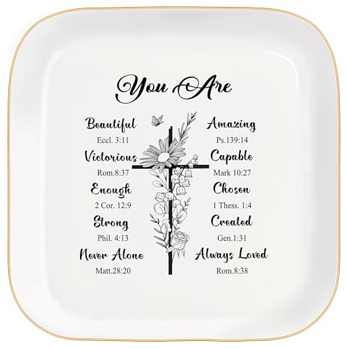 God Says You Are - Christian Bible Verse Jewelry Dish Trinket Tray - Unique Ceramic Ring Jewelry Tray for Women (You Are Beautiful) - style: You Are Beautiful