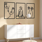 CHENGU 3 Pieces Metal Minimalist Abstract Woman Wall Art Line Drawing Wall Art Decor Single Line Female Home Hanging for Kitchen Bathroom Living Room - style: Back Style
