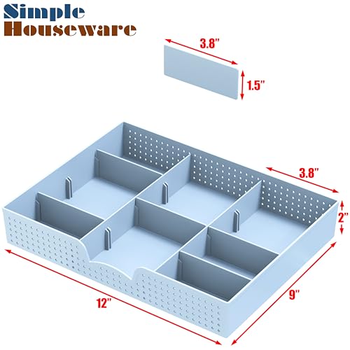 Simple Houseware Drawer Organizer Tray with 9 Adjustable Compartments, Blue - color: Blue, size: 1 Pack