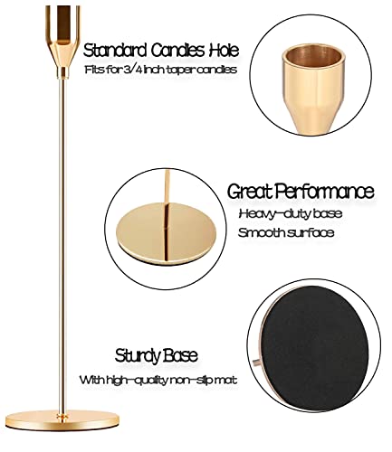 Gold Taper Candle Holder Set of 6, Brass Gold Tall Candlestick Holders, Metal Vintage Candle Stickers Long Holder Set, Pillar Decorative Candle Holder Fits 3/4 Inch Candle - color: French Gold-6 Packs