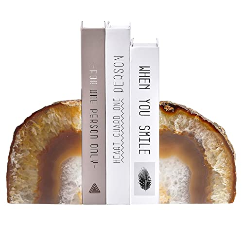 AMOYSTONE Unique Agate Bookends for Kids Decorative Crystal Geode Book Holder 3-4 LBS Non-Skid for Bookend Shelves, Stylish and Functional Bookends - color: Natural, size: 3-4 Pounds
