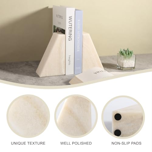 Koville Marble Bookends for Shelves, Large Bookends for Heavy Books, Non-Slip 7Lbs Stone Book Ends for CD/Movies, Modern Decorative Bookends for Shelves Table Home Decor(Navona) - color: Trapezoid-navona