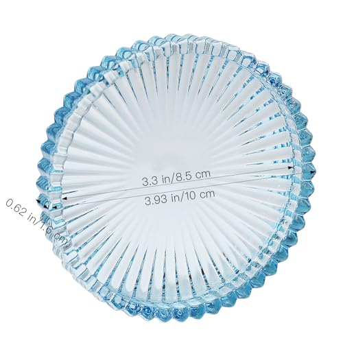 Vixdonos 3.8 Inch Glass Pillar Candle Holder Set Pack 2 Gear Round Plate Serrated Candle Stand for Table Centerpieces,Party, Wedding and Home Decor - color: Blue