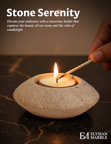 Tealight Candle Holders Set of 2 – Handcrafted Natural Marble Tea Light & Votive Holders, Decorative Stone Candle Holder Pair for Home Décor, Dining Table, Coffee Table & Wedding Decor - color: Travertine, size: 3.5" Inches