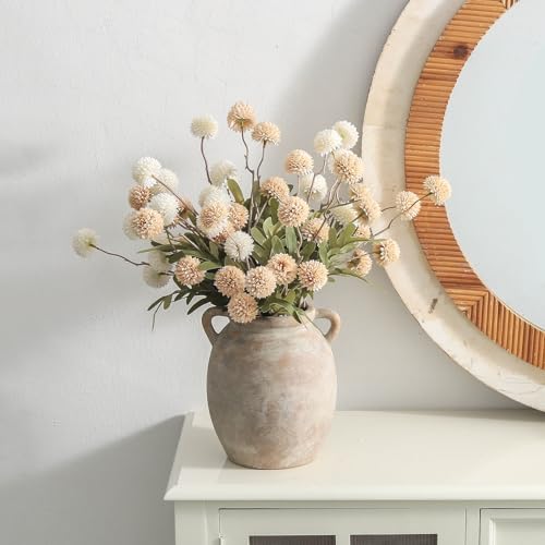 Dobbyby Ceramic Flower Vase 7.6 inch Farmhouse Rustic Vase Decorative Pottery Terracotta Vases for Home Decor Table Mantle Fireplace Living Room Bathroom Wedding Centerpiece (Whitewashed) - color: M-terracotta
