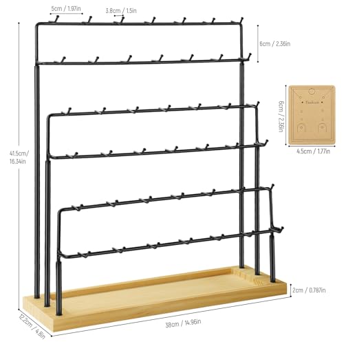 Jewelry Display for Vendors,6 Tiers 42 Hooks Earring Rack Display Holder Stand, Earring Organizer Holder for Necklaces Rings Bracelets Keychains,Jewelry Display for Selling with Earrings Cards-Black - color: Black