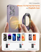 【2025 Upgraded】 Mag Safe Phone Ring Holder, SUPERONE Adjustable Magnetic Kickstand & Removable Phone Grip Compatible with Wireless Charging Only for iPhone 17 & 16 & 15 & 14 & 13 & 12 Series - Purple - color: Purple
