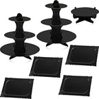 Zopeal 7 Pcs Dessert Table Display Set 3-Tier Cupcake Stand 1-Tier Cup Cake Display Tower Platters and Serving Trays Cardboard Cake Cookie Holders for Wedding Birthday Party Baby Shower(Black) - color: Black
