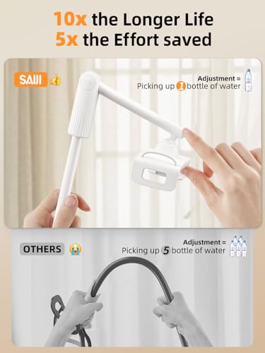 SAIJI Gooseneck Tablet Holder for Bed, One-Hand Adjustable, 47" Length, Upgraded Base, iPad Holder Stand Flexible Lazy Arm, Compatible with iPad/iPhone/Kindle/Switch or Other 4.7-13" Device (White) - color: Light White