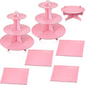 Zopeal 7 Pcs Dessert Table Display Set 3-Tier Cupcake Stand 1-Tier Cup Cake Display Tower Platters and Serving Trays Cardboard Cake Cookie Holders for Wedding Birthday Party Baby Shower(Pink) - color: Pink