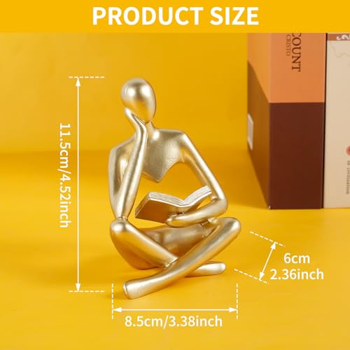 Abstract Thinker Bookend - Decorative Statue, Elegant Bookshelf Decor, Resin Figurine, Artistic Ornament for Home Study Desktop (Gold)
