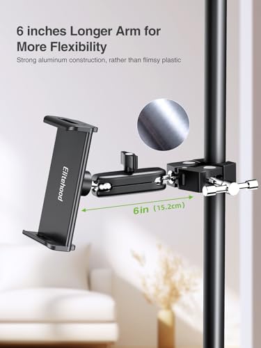 elitehood Aluminum Dual Ball Head Tablet Holder for Mic Stand, Adjustable iPad Mic Stand Holder, Strong Metal iPad Clamp Mount for Aircraft Yoke, Loader, Tractor, Boat, Wheelchair, Stroller, Treadmill - size: 6in - Dual Ball Joint