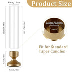 Hurricane Glass Candle Holders, Set of 6 Metal Taper Candlesrick Holders for Centerpieces Tall Gold Candle Stands Bulk with Glass Cylinder for Wedding Birthday Party Table Decor