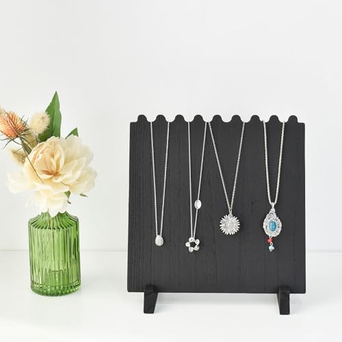 MOOCA Wooden Plank Necklace Jewelry Display Stand for 8 Necklaces, Jewelry Display Holder, Wood Plank Storage Holder, Jewelry Stand, Black Color - color: Black