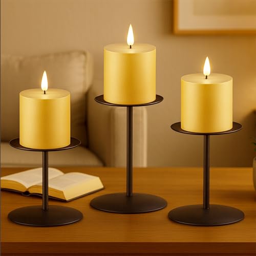 smtyle Modern Black Candle Stand Candelabras, Set of 3 Metal Candleholder Sets for Pillar Candles, Minimalist Farmhouse Decor for Fireplace Mantel & Dining Table Centerpiece - color: Black-p3
