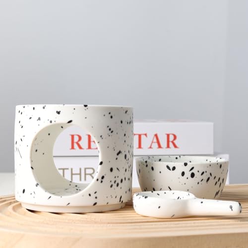 Ceramic Fragrance lamp with Tea Light Holder | Aroma lamp | Scented Oil and Scented Wax Diffuser | H*11cm ø10cm Removable Bowl | Grooved Surface (Inkblot) - color: Inkblot