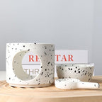Ceramic Fragrance lamp with Tea Light Holder | Aroma lamp | Scented Oil and Scented Wax Diffuser | H*11cm ø10cm Removable Bowl | Grooved Surface (Inkblot) - color: Inkblot