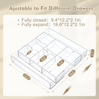 Briwooody 2 Pcs Acrylic Desk Drawer Organizer Maximum 12 x 18 x 2.1 Inch Expandable Drawer Organizer Trays with 8 Adjustable Compartments Desk Accessories for Makeup Silverware Office Bathroom - size: 12 x 18 x 2.1 Inch