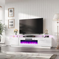 AMERLIFE Fireplace TV Stand with 40" Fireplace, 80" Modern Fireplace Entertainment Center LED Lights, 2 Tier TV Console Cabinet for TVs Up to 90", White & White - color: White & White, size: 80"