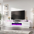 AMERLIFE Fireplace TV Stand with 40" Fireplace, 80" Modern Fireplace Entertainment Center LED Lights, 2 Tier TV Console Cabinet for TVs Up to 90", White & White - color: White & White, size: 80"