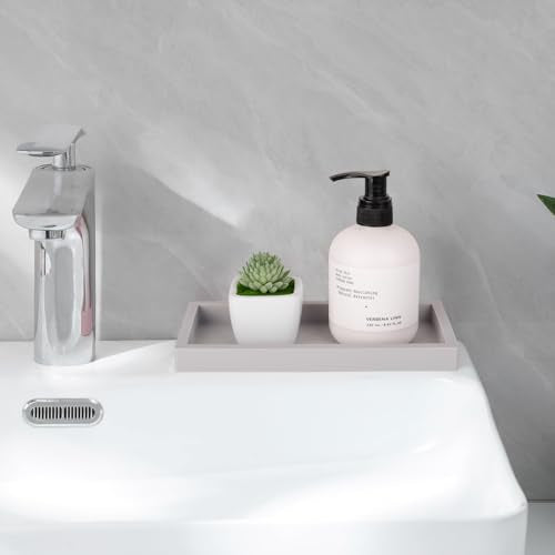 Bathroom Tray, Small Vanity Tray Silicone Soap Dish Sponge Holder Kitchen Sink Organizer Bathroom Accessories for Countertop, Toilet, Shower - Light Grey - color: Light Gray, size: 7.9" x 4.0"
